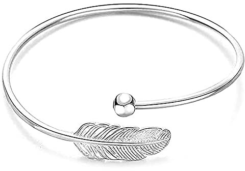 TOMYEER Bracelet réglable en Argent Sterling 925 pour Femme Motif Feuilles et Plumes