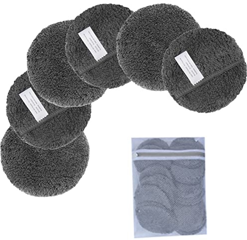 KinHwa Abschminkpads Waschbar 6er Set mit Schlaufe – Wiederverwendbare Wattepads aus Mikrofaser für Sanfte Gesichtsreinigung nur mit Wasser – Inkl. Wäschesack– Alle Hauttypen(Dunkelgrau)