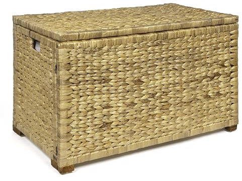 happimess HPM9005A Anada Wicker Weave 30 Storage Trunk, Wooden Frame/Water Hyacinth, Farmhouse, Transitional, Coastal, Rustic for Office, Dorm Room, Living-Room, Bedroom, Dining-Room, Natural