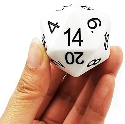 Bescon Jumbo D20 38 mm, grandi dimensioni 20 lati, colore bianco, grande cubo a 20 facce 3,8 cm