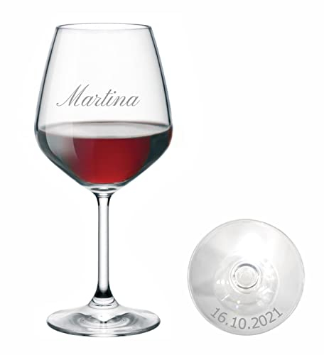MASTERLASER3.0 Bicchiere da vino personalizzato, calice da vino rosso inciso al laser, 530 ml, set da vino personalizzato con nome, iniziali e data, migliore idea regalo – Quantità (6)