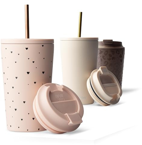 MAMEIDO Thermobecher mit Strohhalm 470 ml (Blush Crush)