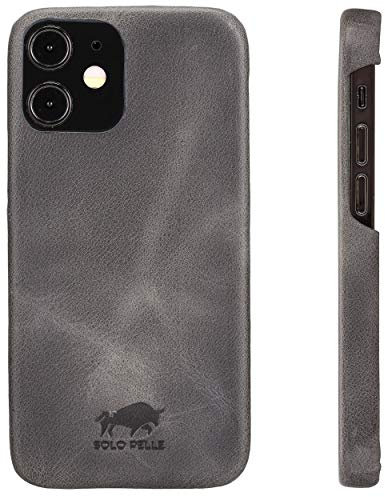 Solo Pelle Lederhülle für das Apple iPhone 12 Mini in 5.4 Zoll Princeton Case Leder Hülle Ledertasche Backcover aus echtem Leder (Steingrau)
