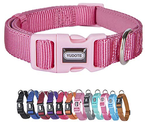 YUDOTE Adjustable Nylon Dog Collar with Soft Neoprene Padding for Medium Sized Dogs Neck 30-47cm fushsia Color