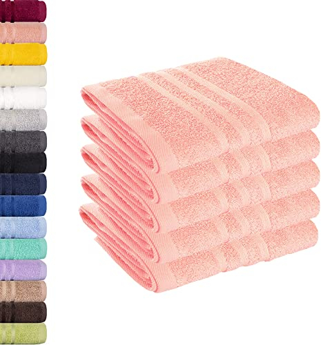 Lavea 5er Set Gästehandtücher 30x50 cm – Weiche und Saugstarke Gästetücher aus 100% Baumwolle, Frottierserie Elena – Waschbar und Strapazierfähig - Pastellrosa