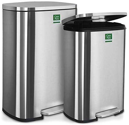 Floordirekt Mülleimer 50l für Küche, Abfalleimer Küchenabfalleimer, Küchenmülleimer, Tritteimer mit Absenkautomatik und entnehmbarem Inneneimer mit Tragegriff Dustin