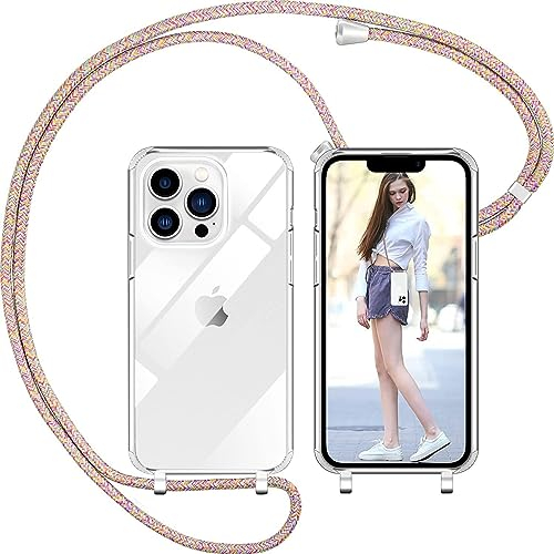 Nupcknn Liquid Silikon Handykette Hülle für iPhone 13 Pro Hülle Necklace(abnehmbar) Hülle mit Kordel zum Umhängen Handy Schutzhülle mit Band(Regenbogen, 6.1)