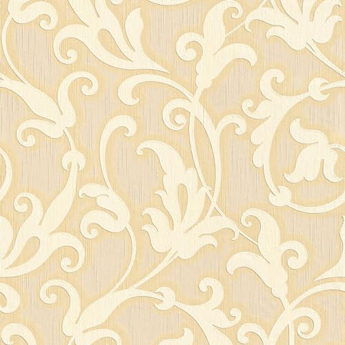 Profhome Baroque Wallpaper 954902-GU Textile Wallpaper Yellow Gold 0.53 m x 10.05 m / 5.33 sqm