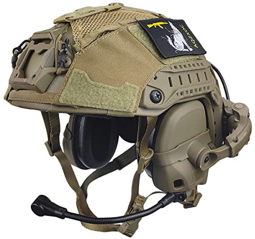 Casque Maritime Tactique (1.1Kg), avec Casque Audio Antibruit, Housse de Casque (Livré Avec Batterie/Sac De Poids), Équipement de Protection De Combat Militaire, pour Paintball Airsoft BB,Tan,MAX