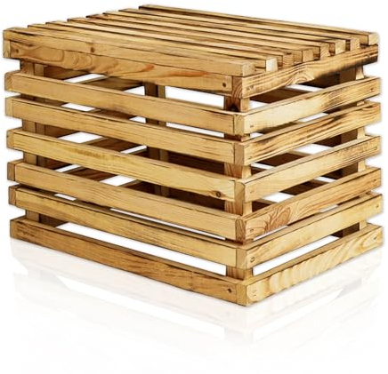 Lycce Holzkiste Wandelbar Aufbewahrungsbox Holz geflammt 30 l (40 x 32 x 29 cm), Weinkiste vielseitig einsetzbar als Beistelltisch, Sitzhocker, Nachttisch