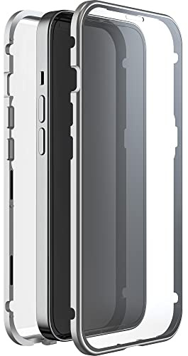 Black Rock - Hülle 360 Grad Glass Case Passend für Apple iPhone 14 Pro I Handyhülle, Magnet Verschluss (Transparent mit silbernem Rahmen)