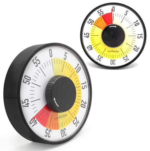 FISHTEC ® Minuteur Géant Mécanique Carré - 60 Minutes - Grands Chiffres - sur Pied ou Magnétique - Timer Cuisine, Salle de Classe - Gestion du Temps Enfant Examen (Noir)