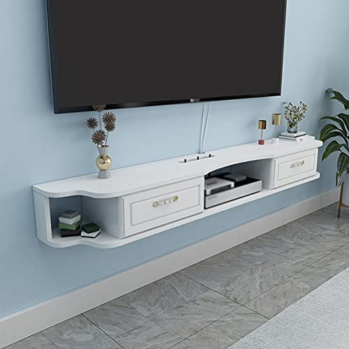 Schwebender TV-Schrank, Wandmontiertes TV-Regal mit Schublade und offenen Regalen, Geeignet für Router, Set-Top-Boxen, DVD-Player/Weiß / 140 cm