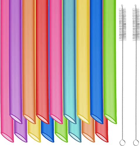 Bubble Tea Pajilla, 16 Pajitas Reutilizables de Plástico Fuerte con 2 Cepillos de Limpieza, Paja para Bubble Tea Juice y Soda