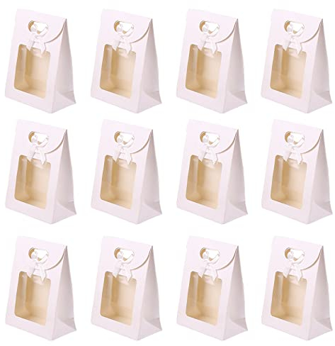 Fayemint 12 Pièces Sac Papier Kraft, Sacs en Papier Blanc, Sac Cadeau avec Fenêtre, pour Emballer Cadeaux de Banquet, Biscuits, Bonbons (Blanc)