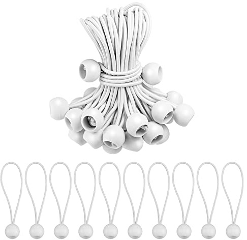 AllRight 150 Stück Spanngummi mit Kugel 16cm Planenspanner mit Kugel Gummischlaufen Expanderschlinge Zeltgummis Expanderschlingen Spanngummis für Partyzelte Planen Plakate Werbebanner weiß