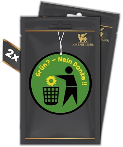 2er Set Grün? - Nein Danke! – Duftbaum – Grünen Politik – Luftfrischer – automatischer Duftspender fürs Auto lustig tuning – Car Air freshener – Duftanhänger (GREEN APPLE)