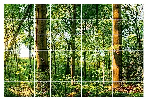 GRAZDesign Fliesenaufkleber Bad & Küche | 10x10cm - 54 Stück | Wald grün | wasserfeste & selbstklebende Klebefliesen Fliesenfolie Fliesenbild 90x60cm