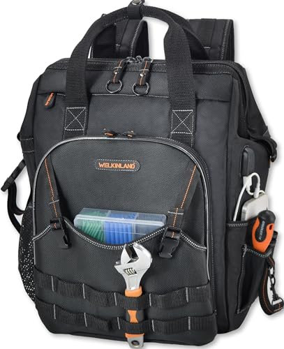 WELKINLAND 55-Pockets Tool backpack, Tool bag backpack, Backpack tool bag, Tool back pack, Electrician backpack, Tool backpacks hvac, Tools backpack heavy duty