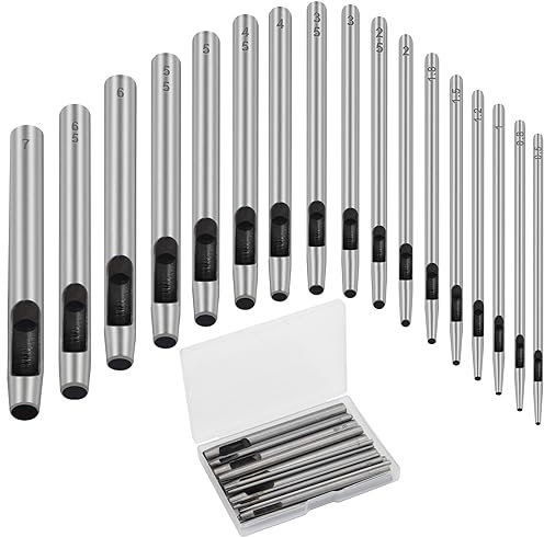 Boyistar Lochstanzer für Leder, rund, 0,5–7 mm, Metall, Lochstanzer für Lederhandwerk, Stanzwerkzeug-Set, runde Hohlwerkzeuge für Gürtel, Uhrenarmband, Papier, Kunststoff, Leder, mit Aufbewahrungsbox