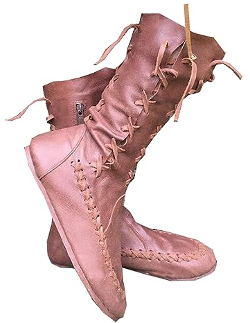 Stivali Medievali Retro in Pelle Stivali con Asta Corta Lacci in Pelle Steampunk PU Scarpe Rinascimentale Medievale Cosplay Stivali Halloween,Marrone,43