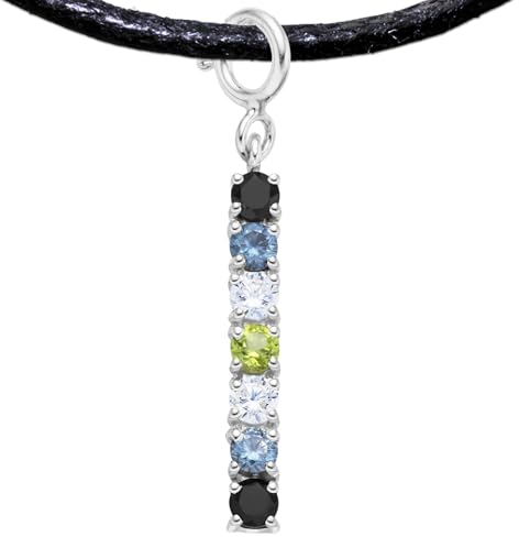 Agender Flag Anhänger mit Halsband, Handgefertigter Charm mit Regenbogen Edelsteinen aus Silber 925 mit Halsband, Auch für Armband - Genderqueer, Genderfluid PRIDE (Silber Platiniert, Agender Schmuck)