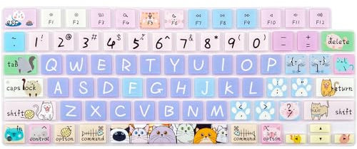 WSLUCKO Keyboard Cover Skin for MacBook Pro 14”/16” & Air 13”/15” (M1/M2/M3 Pro/Max) - Cute Cat Silicone