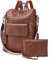 YISEMEYA Leder Rucksack Damen Casual Rucksack Anti-Diebstahl Weiches Leder Große Stilvolle 2 in 1 Convertible zu Crossbody Geeignet für Schule, Reisen, Dating und Arbeit (dunkelbraun)