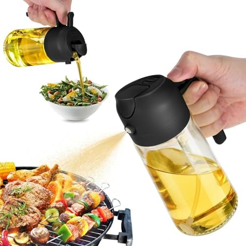 Dsofrenzic 470ml 2 in 1 Oil Dispenser and Sprayer, Oil Spray Bottle for Cooking, Kitchen, Salad, Barbecue Black, Olive Oil Spray Bottle, Oil Dispenser for Kitchen, Oil Sprayer for Cooking Air Fryer