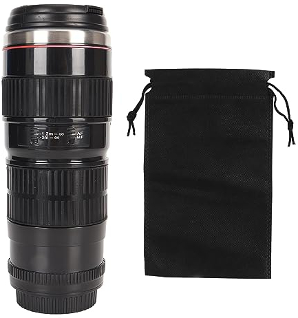 Taza De Café Aislada, Taza De Café Con Lente De Cámara, Tapas Selladas De Acero Inoxidable, Taza De Viaje Para Cámara De Fotógrafo, Taza De Café Con Bolsa De Almacenamiento Para Regalos(Negro)