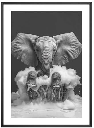 MJ-GRAPHICS® | Badezimmer Deko Bilder - Elefant Badezimmer Deko Bild Schwarz-Weiß | Witzige Wanddekoration für Toilette - lustige Wanddeko - WC Toilette Deko| Din A4 Qualitätsdruck - ohne Rahmen