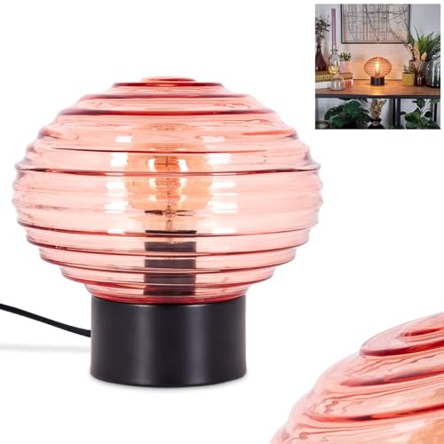 Tischleuchte Gualtar, Tischlampe aus Metall/Glas in Schwarz/Rosa, Leuchte im modernen Vintage/Retro-Design mit Schirm aus Glas (Ø 15,5 cm) u. An/-Auschalter am Kabel, 1 x E14, ohne Leuchtmittel