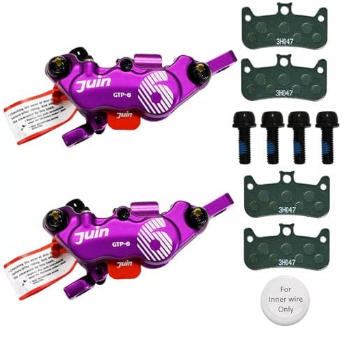 JUIN TECH GTP-6 6 Pistons MTB eBike CX Hydraulic Disc Brake Caliper Set (F+R), Purple, JT2742