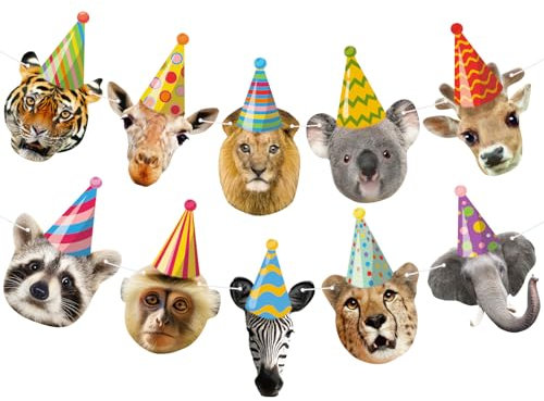 Hooqict Safari Tiere Happy Birthday Banner Tier Geburtstag Party Dekorationen Party Tier Banner Girlande für Dschungel Geburtstag Dekorationen Kinder Wild Zoo Party Supplies