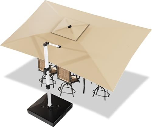 Devoko Sonnenschirm Balkon 300x400x260 cm Alu Ampelschirm mit Schirmständer, Wasserabweisend Gartenschirm mit Kurbel,Sonnenschutz UV50+,360°Rotation,Antioxidative,Beige