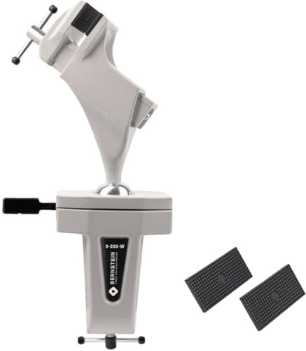 BERNSTEIN Spannfix Kugelgelenk-Schraubstock Drehbar 360° + 45° Neigbar | Weiß | Zum Anklemmen an die Werkbank | Backenbreite 50mm | Tischschraubstock Weiß | Spannweite 70 mm