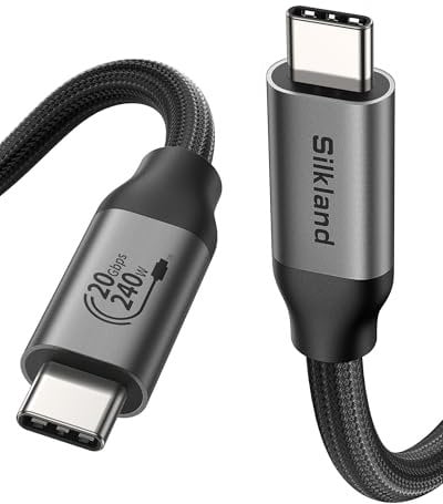 Cable USB4 Thunderbolt 4 Silkland 5m, Transferencia de Datos de 20Gbps, 5K/4K a 60Hz, Carga Rápida de 240W, Compatible con Thunderbolt 4/3, MacBook, DELL XPS, Surface Pro, Auriculares VR