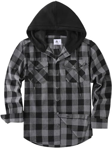 SwissWell Holzfällerhemd Herren Hemd Kariert Langarm Hemdjacke Männer Flanellhemd mit Kapuze Outdoor Holzfäller Jacke Dunkelgrau L