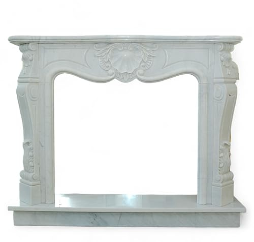 CBAM Klassischer Kaminrahmen aus weißem Marmor Carrara Italian Marble Classic Fireplace Mantel Frame L 150 cm