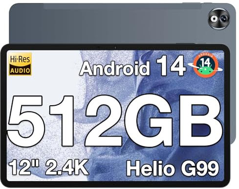 DOOGEE T40 Pro Tablets 12 Inch Android - 20GB RAM/512GB Storage, Helio G99 Octa-Core, 10800mAh Battery, 2.4K IPS Display, Dual SIM 4G LTE, Android 14 Tablet with SIM Card Slot, WiFi, GPS (Gray)