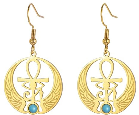 Ankh Kreuz Auge des Horus Edelstein Ohrringe Schlüssel des Lebens Skarabäus Ohrringe Ägyptische Göttin Isis Ohrringe Altägyptisches Schutzamulett Religiöser Schmuck für Frauen (gold)