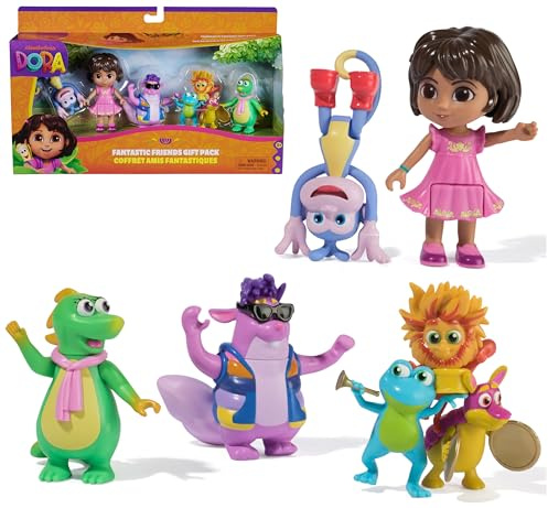 DORA Fantastische Freunde Geschenkset - Set mit Vier Figuren ca. 9 cm und kleinem Musikband-Trio zur beliebten TV-Serie für Vorschulkinder, für fantasievolles Spielen für Kinder ab 3 Jahren