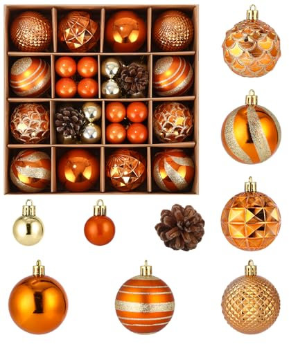 SinLaw Weihnachtsbaumkugeln, 42 Stück Christbaumschmuck, Weihnachtskugeln Kunststoff Set mit Aufhänger Bruchsicher, Rot Orange Weihnachtsdeko für Indoor Outdoor Weihnachtsbaum Deko (Rot Orange)