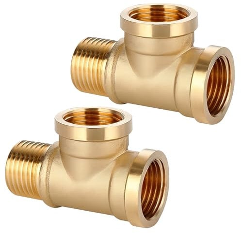 1/2 Zoll T-Stück, 2 Stück Messing T-Stück 1/2 Zoll, 1/2 Messing T-Stück 90°, Gewindefitting T-Stück IGxIGxAG aus Messing, T-Stück Wasseranschluss, DN15 Messing Fitting für Trinkwasser Geeignet