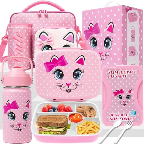 HTgroce Fiambrera Infantil con Compartimentos y Botella de Agua Niña, Placas de Hielo, Bolsas porta alimentos Regalos Niña