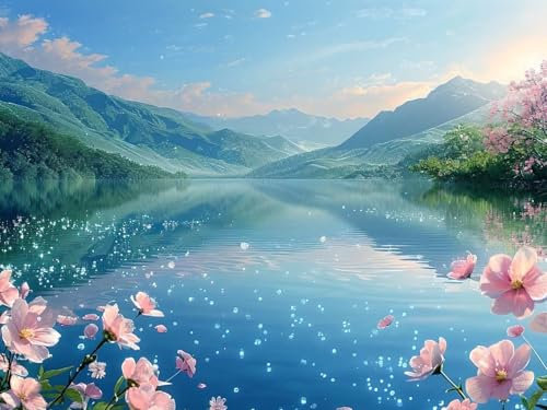 5D DIY Diamond Painting Erwachsene Flower Lake Diamond Painting Kits, Diamond Painting Kinder, Crystal Art Stickerei Kreuzstich Home Wall Décor, Geschenke für Frauen Weihnachtsdeko 40x30cm t-2017