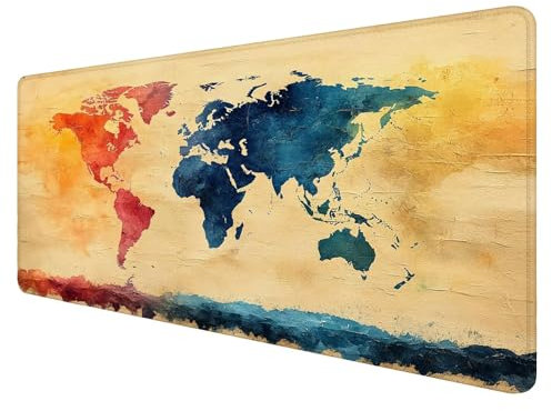 Carte Tapis de Souris Large Tapis de Souris Gaming Bleu Tapis de Bureau XXL 1400x700x3mm,Tapis Ordinateur Accessoire Bureau avec Base Anti-Dérapage pour Les Clavier et Souris Gamer J332