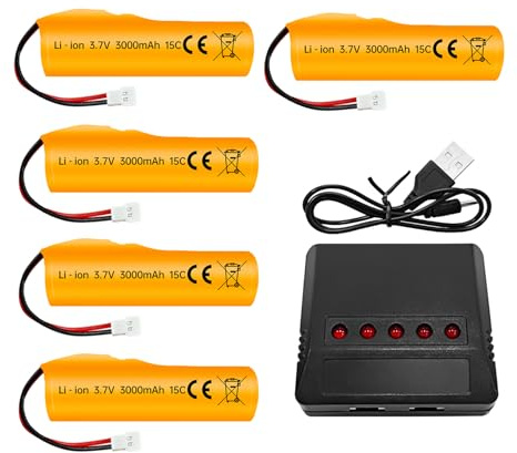 5PCS 3.7V 3000mAh Batterie avec Prise Molex & 1PCS Chargeur 5-en-1 pour RC Ingénierie Voiture Camion Véhicule Tout-Terrain Voiture de Course à Grande Vitesse Bateau télécommandé