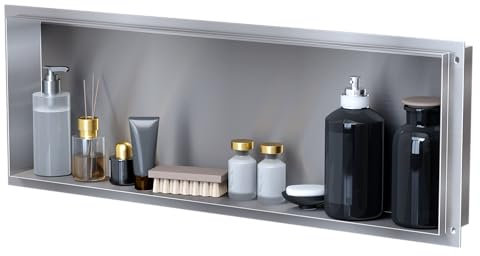 VILSTEIN Duschnische 30x90 cm Unterputz, Wandnische Edelstahl, Randloses Duschregal mit Ablagefach, Einbauregal für Dusche & Badezimmer, Dusch Organizer, Wandregal für Aufbewahrung in der Dusche