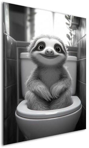 DRO Design Faultier – 30x40 cm – Lustiges Schwarz-Weiß Wandbild für WC & Badezimmer – Humorvolle Baby-Tier Kunst für Gäste-WC - Moderne Wandkunst mit Humor, Wanddeko für Toilette